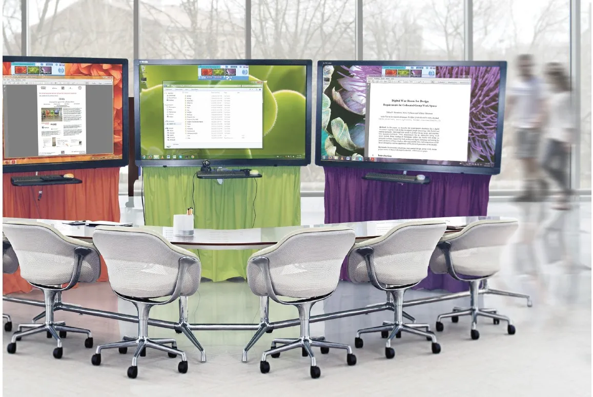 Figure 3 - Digital war room design allowed fluent sharing of documents, interaction with mobile devices, and had an inbuilt memory function for past group activities.