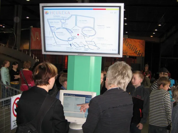 Figure 6 - Information kiosk 'Hopastin' with separate displays for the active user and observing larger group/audience.