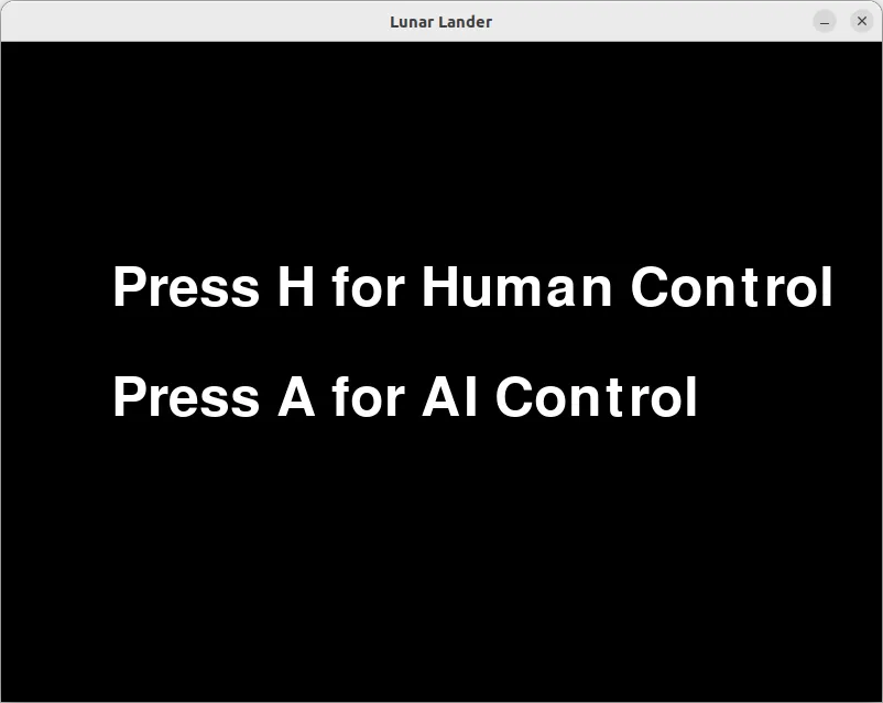 Fig 1. -- The Lunar Lander game allows choosing whether to play as a human or whether to allow the AI to control the game.