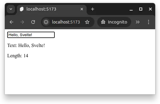 Fig 1. -- The text that the user types to the input field is shown in a paragraph. In addition, the length of the text is shown in a separate paragraph.